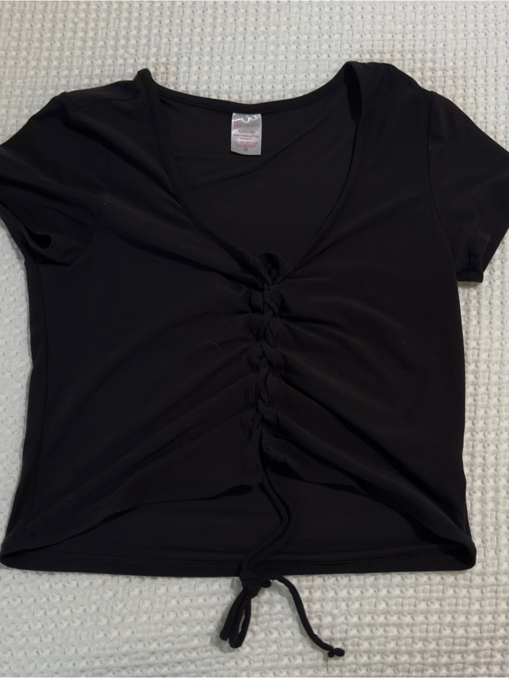 Black Ruched Tie-Front Women's Top